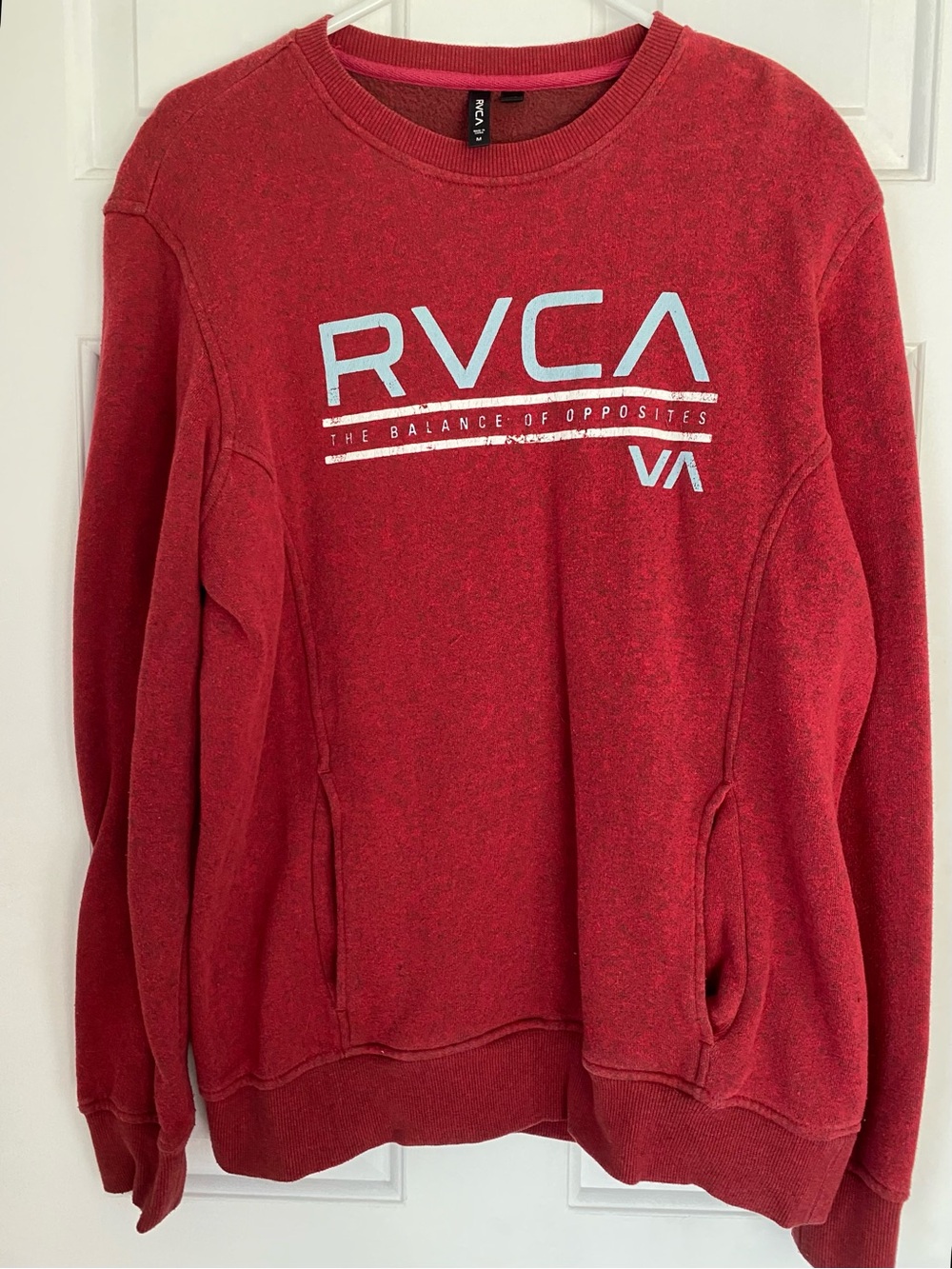 RVCA Red Crewneck Pullover Sweatshirt with Light Blue Logo